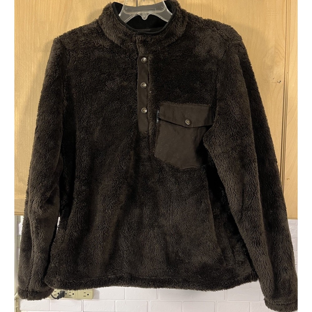Outback‎ Trading Company Fleece Pullover Mens LG Brown Snap Neck Chest Pocket